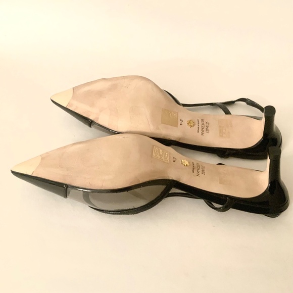 Stuart Weitzman Women's Mondrian 50 Slingback Pumps Black Patent leather Heels - Picture 14 of 15